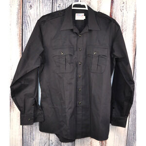 Elbeco 17.5-37 Long Sleeve Black Men's Shirt Uniform Poly Blend MADE IN USA NWOT